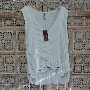 XCVI Light Gray Ruched Tank Top